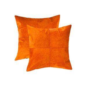 Natural Home Decor Torino Cowhide Pillow | 2-Piece | Orange | 18"x18"